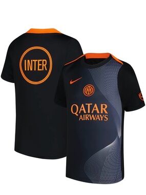 Nike Kids Inter Milan Black and Orange Qatar Airways Jersey